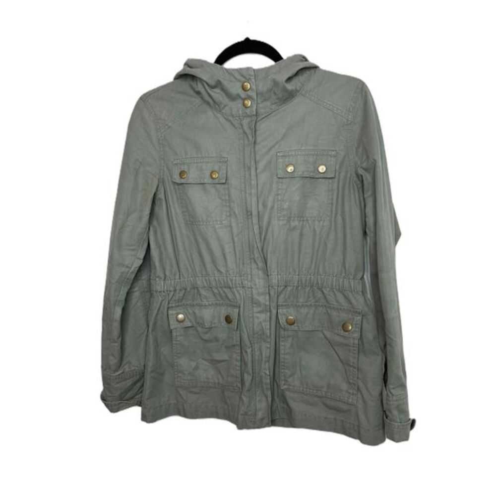 Gap Size Small Olive Green Utility Hooded Front Pockets Full Zip Snap Jacket